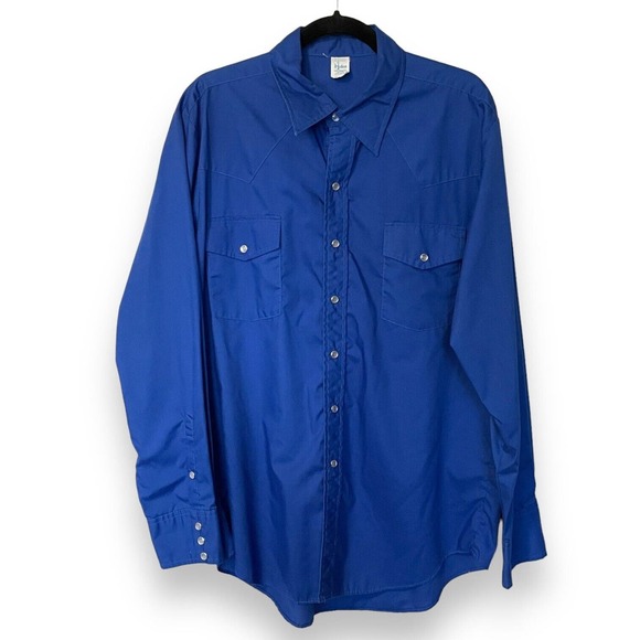 Vintage Other - Vintage Malco Modes Western Solid Blue Long Sleeve Pearl Snap Western Shirt 17
